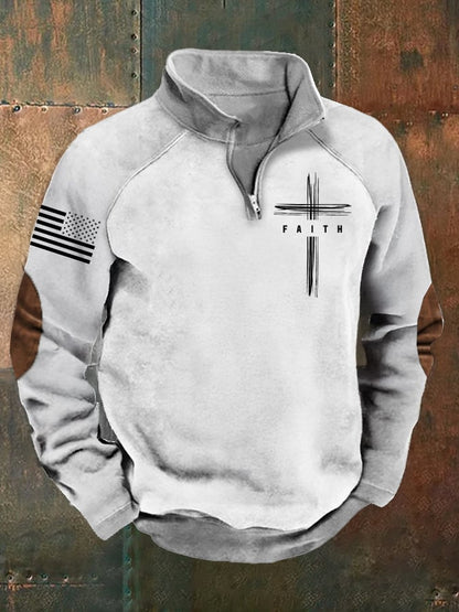 Men's Flag Faith Raglan Stand Collar Sweatshirt