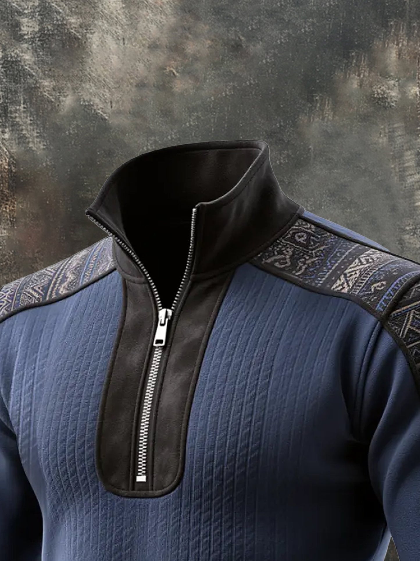 Men's Vintage Style Color-Block Half-Zip Long-Sleeved Sweatshirt