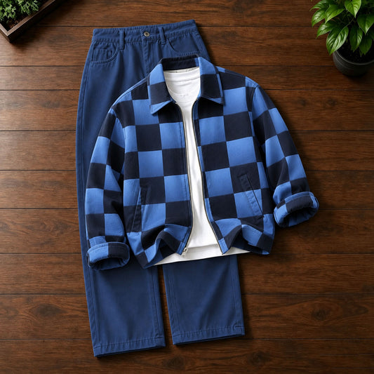Men's Printed Lapel-Collar Zip-Up Cardigan and Pants Set