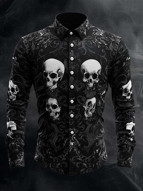 Men's Casual Vintage Brogue Skull Pattern Shirt