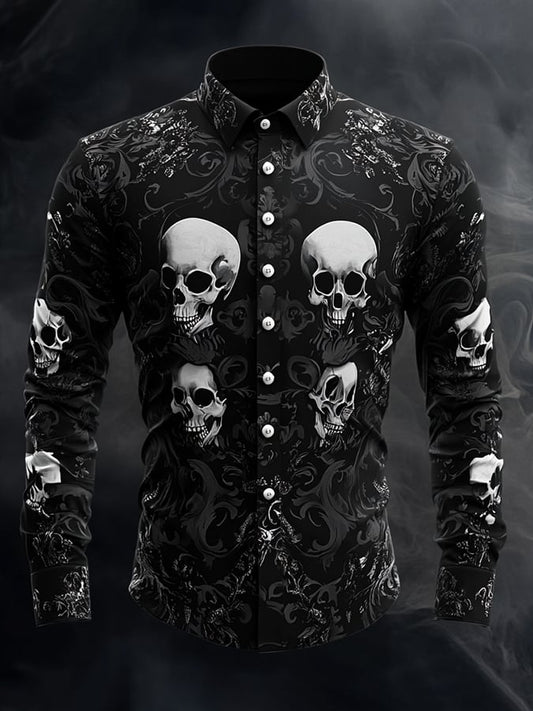 Men's Casual Vintage Brogue Skull Pattern Shirt