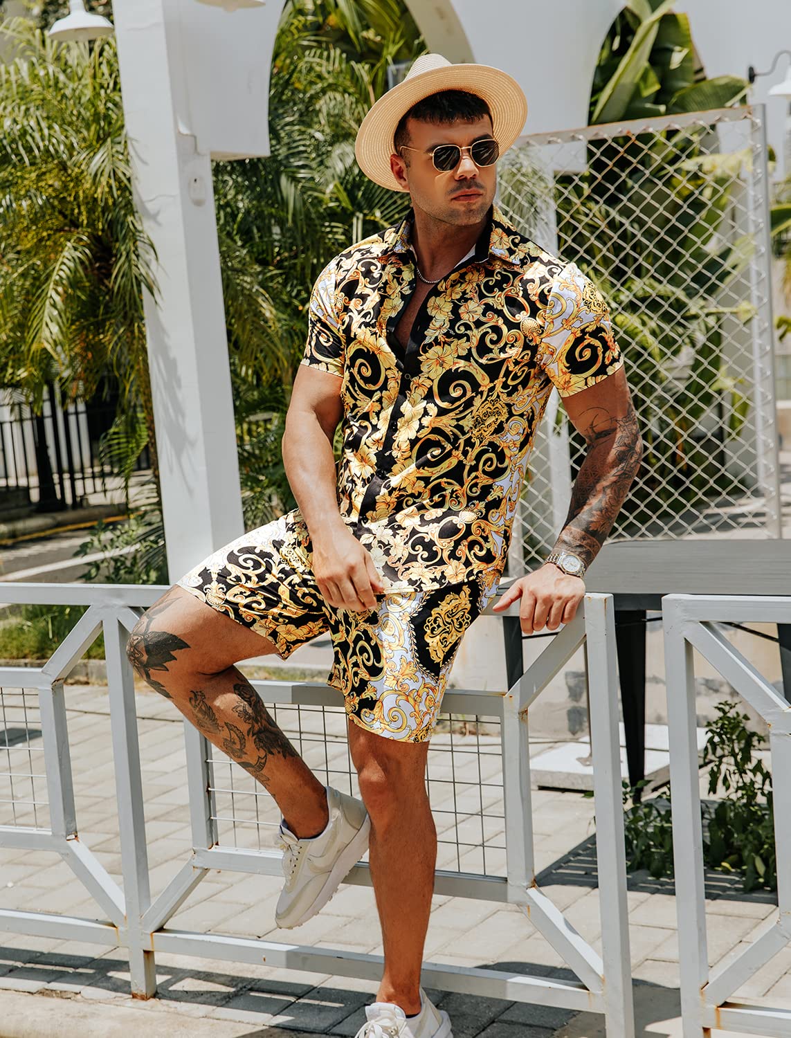 Casual Men's Apricot Vacation Style Shirt & Shorts Set