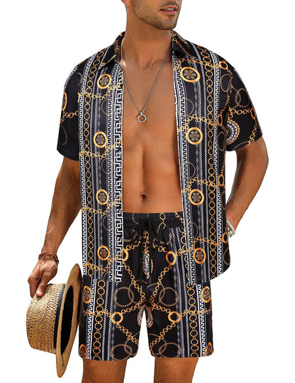 Casual Men's Apricot Vacation Style Shirt & Shorts Set