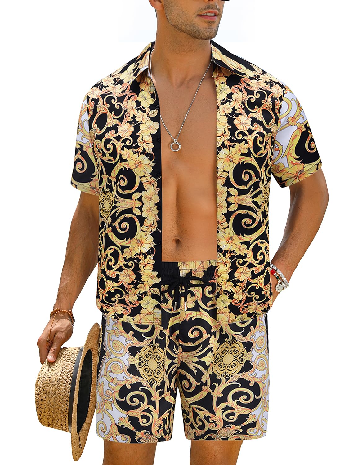 Casual Men's Apricot Vacation Style Shirt & Shorts Set