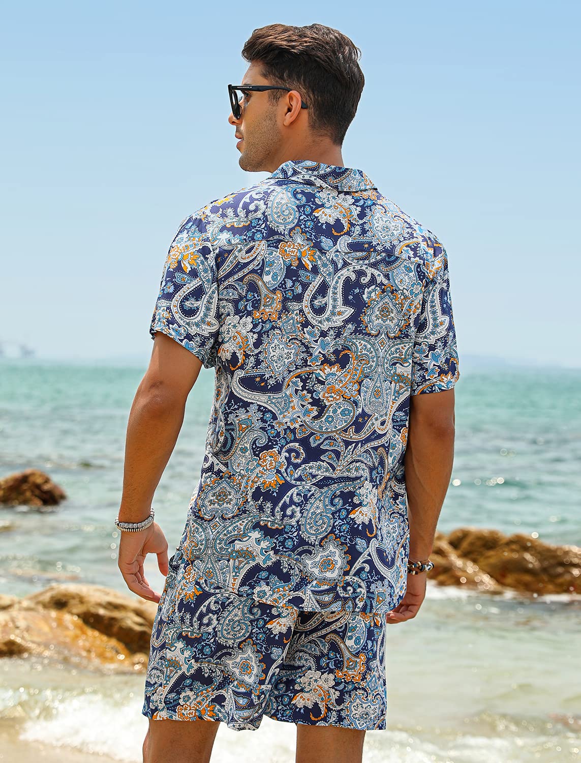 Casual Men's Apricot Vacation Style Shirt & Shorts Set