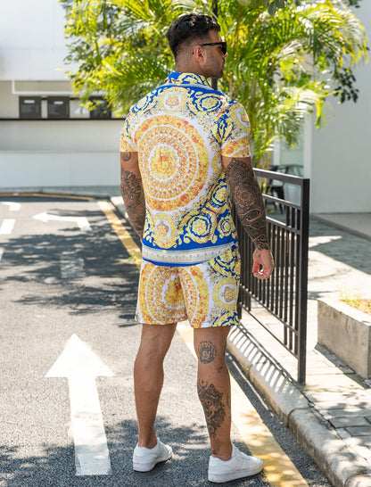 Casual Men's Apricot Vacation Style Shirt & Shorts Set