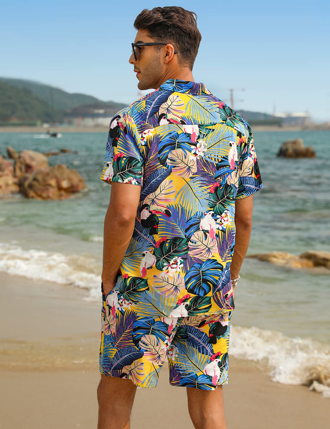 Casual Men's Apricot Vacation Style Shirt & Shorts Set