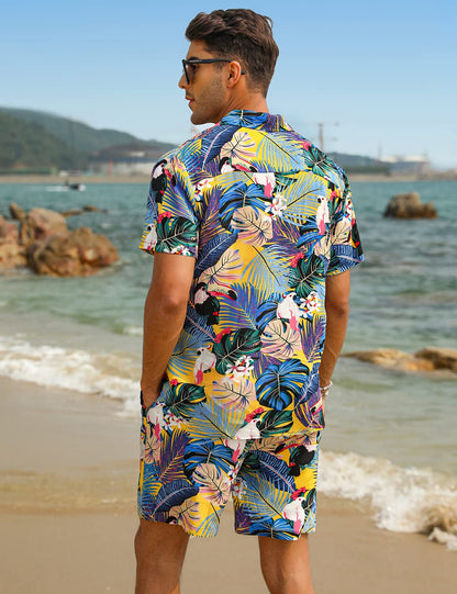 Casual Men's Apricot Vacation Style Shirt & Shorts Set