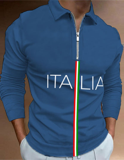 Men's "Italy" printed zip-up polo shirt
