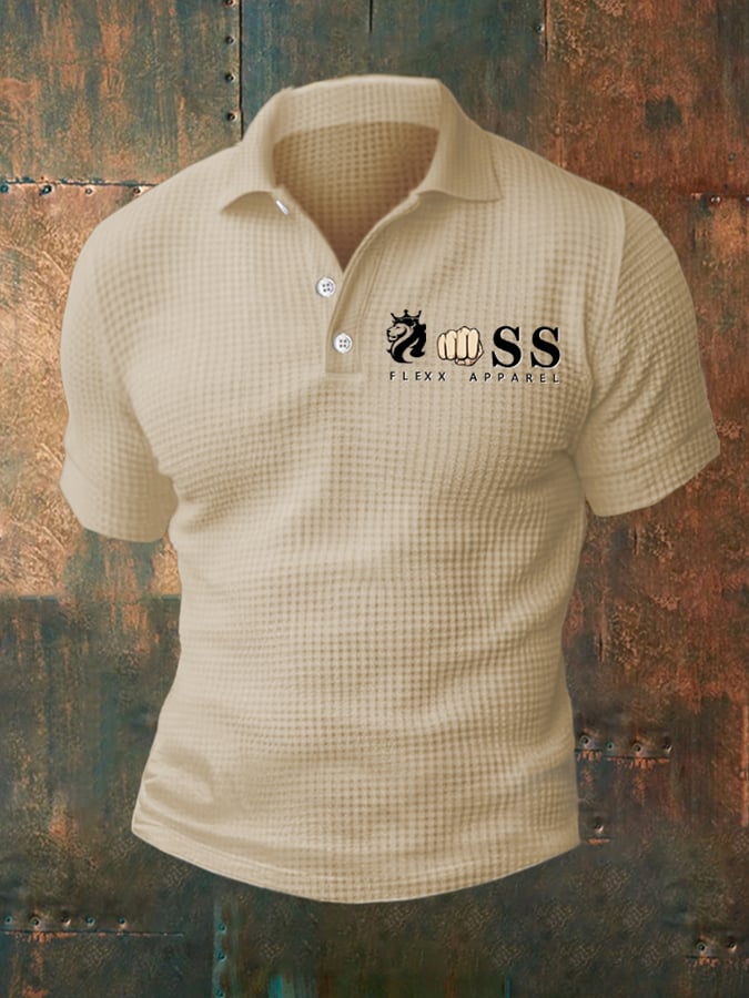 Men's Casual Waffle Polo Shirt Short Sleeve