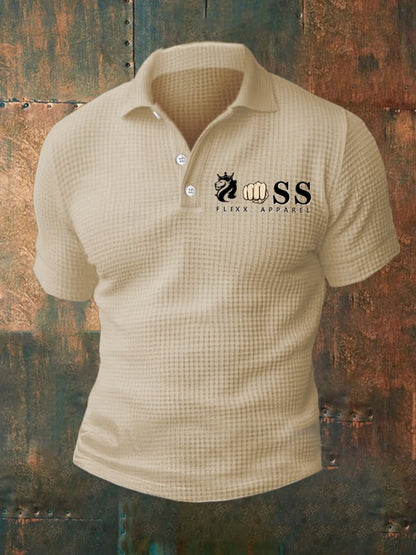 Men's Casual Waffle Polo Shirt Short Sleeve