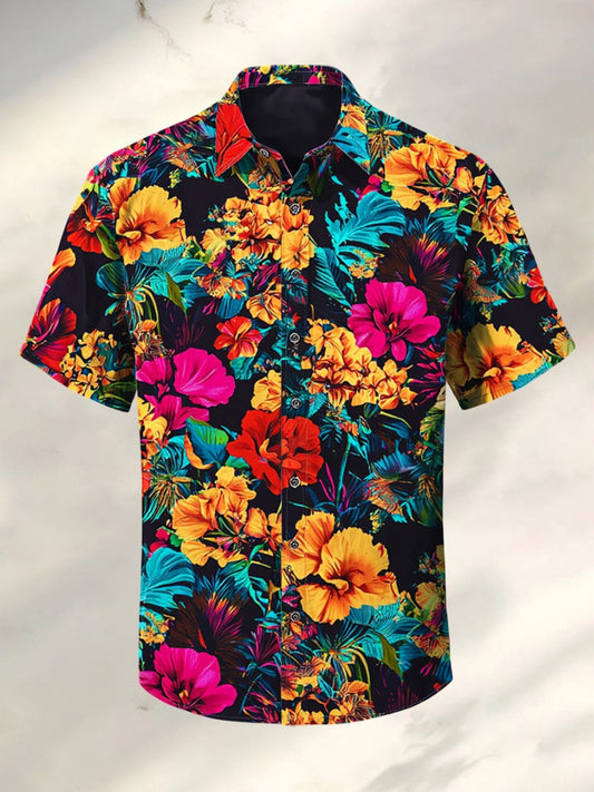 Men's Resort Casual Floral Art Short Sleeve Shirt