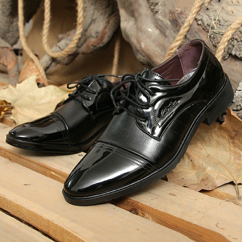 Men's Business Casual Pointed ToePatchwork Lace Up Oxfords Faux Leather Patant Shoes