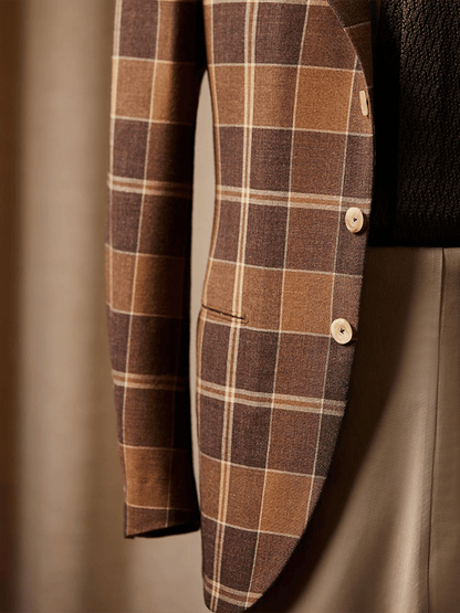 Men's Fashionable Plaid Design Single-Breasted Pocket Design Casual Suit