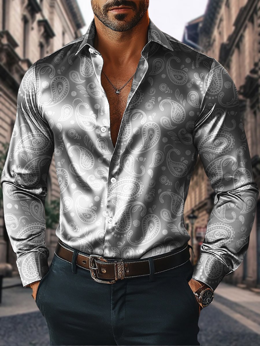 Men's Satin Luxe Long Sleeve Button Down Shirt