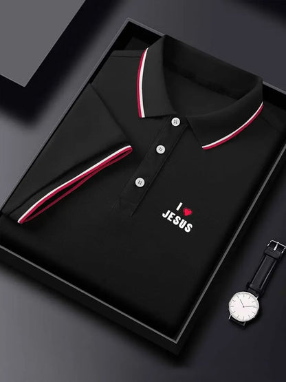 Men's Jesus Print Polo Shirt