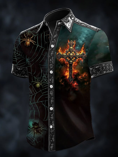 Men's Dark Death Printed Satin Shirt