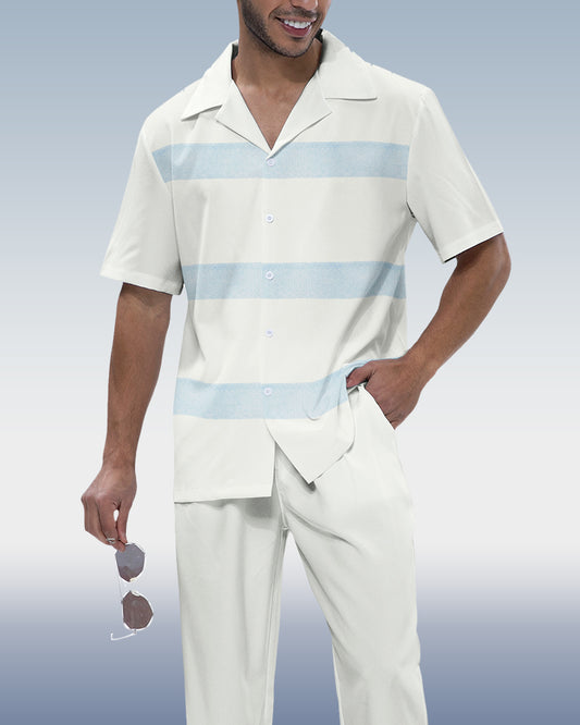 Off-White Textured Two-Piece Short Sleeve Printed Walking Set