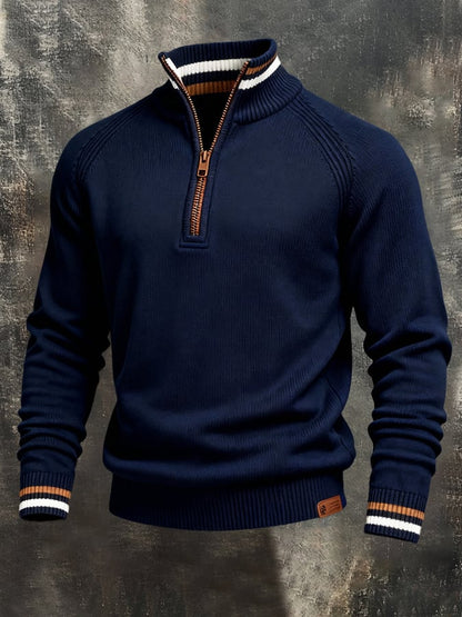 Men'S Vintage Style Color-Block Long-Sleeved Knitted Sweatshirt