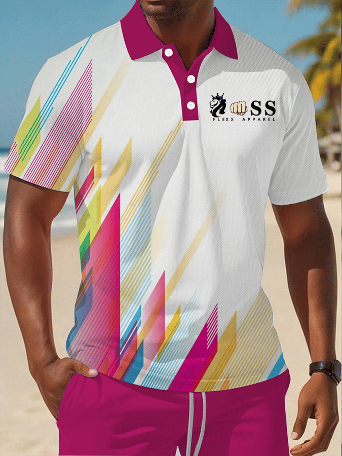 Men's Retro Letter Design Printed Casual Comfortable And Breathable Polo Shirt