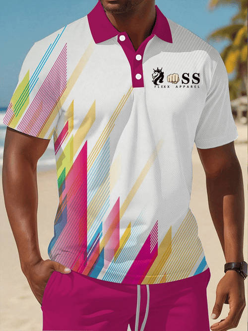 Men's Retro Letter Design Printed Casual Comfortable And Breathable Polo Shirt