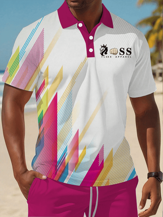 Men's Retro Letter Design Printed Casual Comfortable And Breathable Polo Shirt