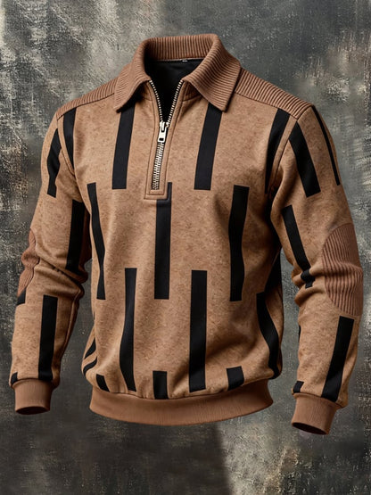 Men's Retro Color Block Print Color-Blocked Zip-Up Sweatshirt