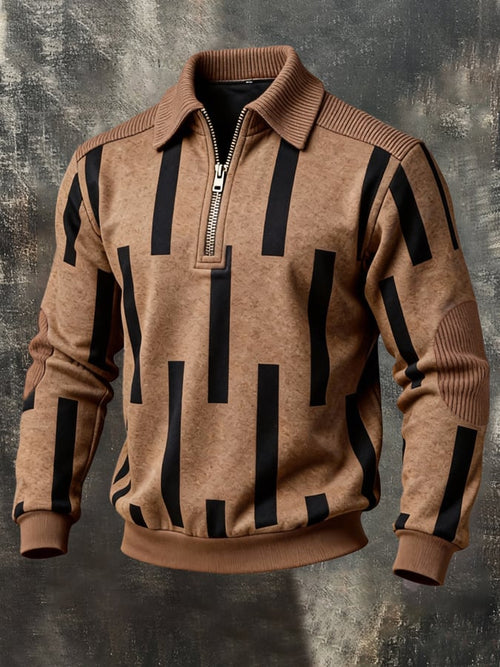 Men's Retro Color Block Print Color-Blocked Zip-Up Sweatshirt