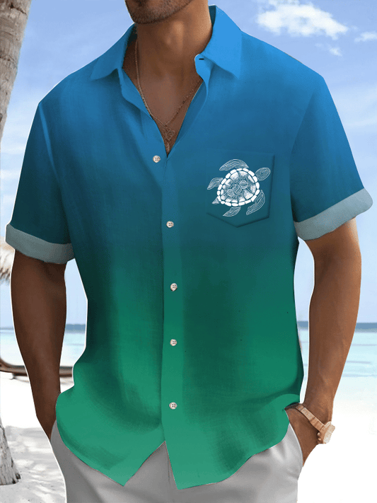 Men's Turtle Printed Casual Vacation Shirt (With Pockets)