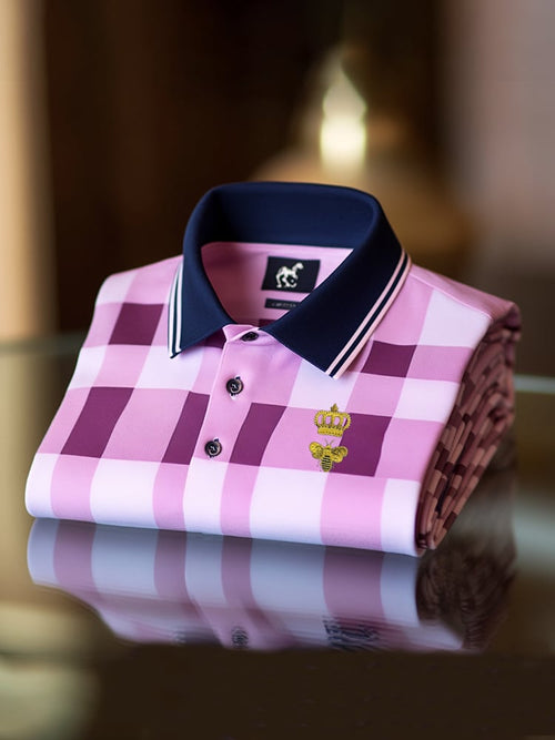 Men's Classic Business Check Button Short Sleeve Polo Shirt