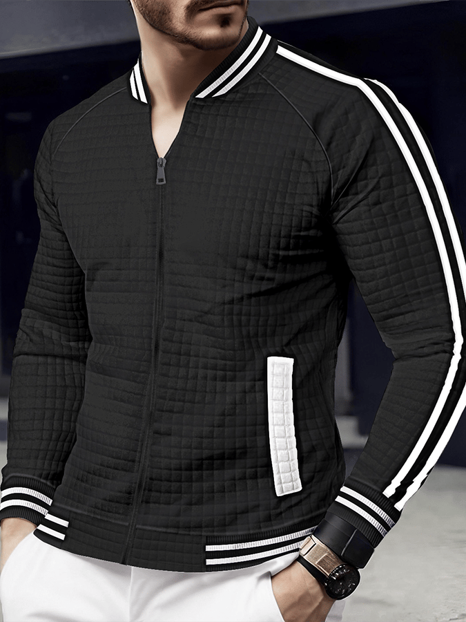 Men's Jacquard Stand Collar Solid Color Zipper Outdoor Versatile Jacket