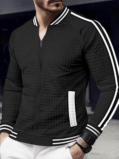 Men's Jacquard Stand Collar Solid Color Zipper Outdoor Versatile Jacket