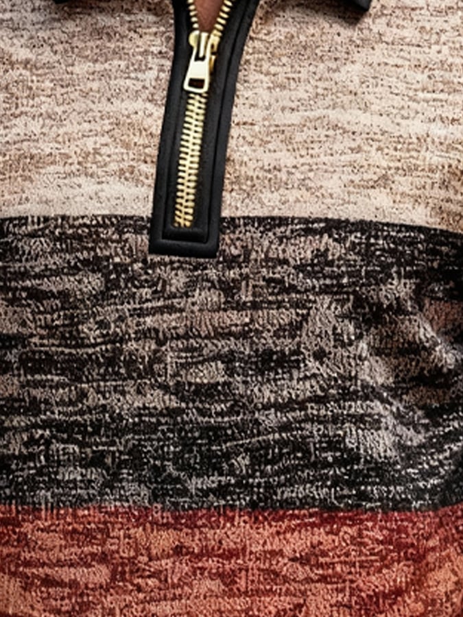Men's Retro Color Block Print Zipper Sweatshirt