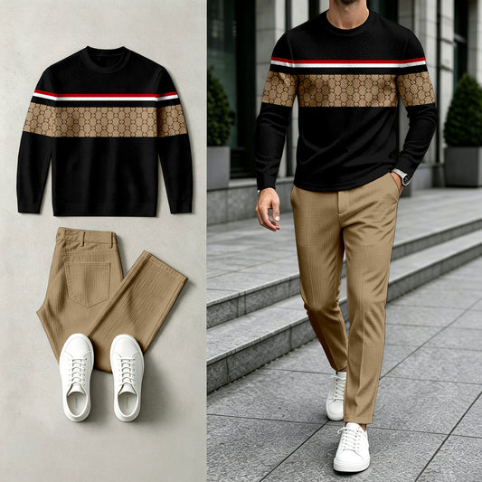 Men's Color-Blocked Round-Neck Sweatshirt and Pants Set