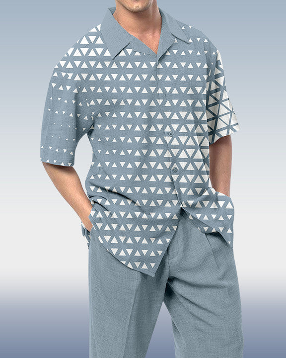 Rianmond Men's Geometric Print Short Sleeve Shirt Walking Set 495