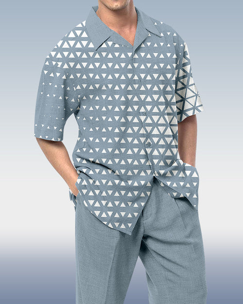 Rianmond Men's Geometric Print Short Sleeve Shirt Walking Set 495