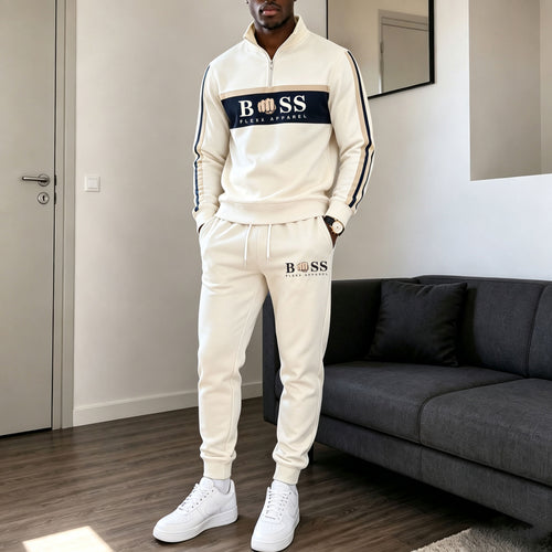 Men's Printed Zipper Stand-Up Collar Sweatshirt and Sweatpants Set