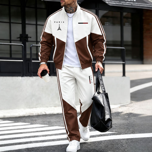 Men's Color-Blocked Printed Fleece-Lined Jacket and Pants Set