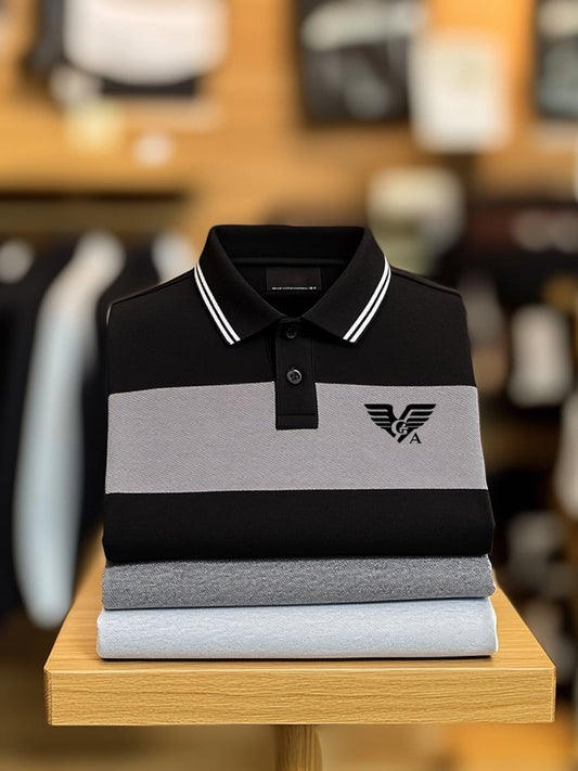 Men's Classic Business Check Button Short Sleeve Polo Shirt