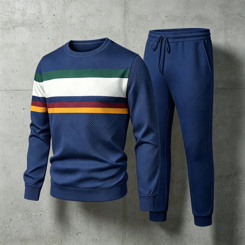 Men's Multicolored Striped Crew-Neck Long-Sleeve Shirt and Pants Set