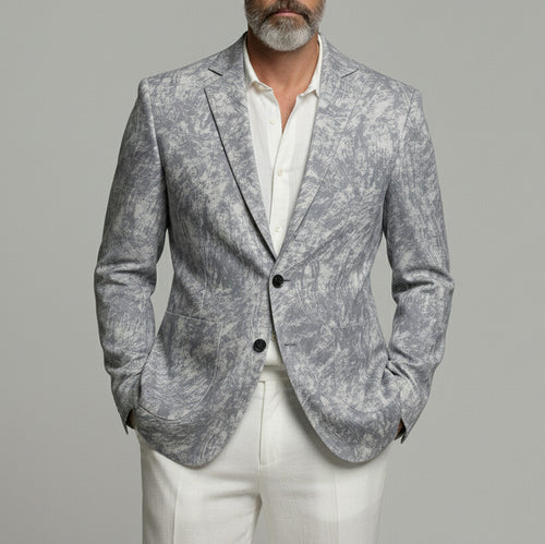 Men's Business Casual Gray Texture Pattern Patch Pocket Single Breasted Notched Lapel Blazer