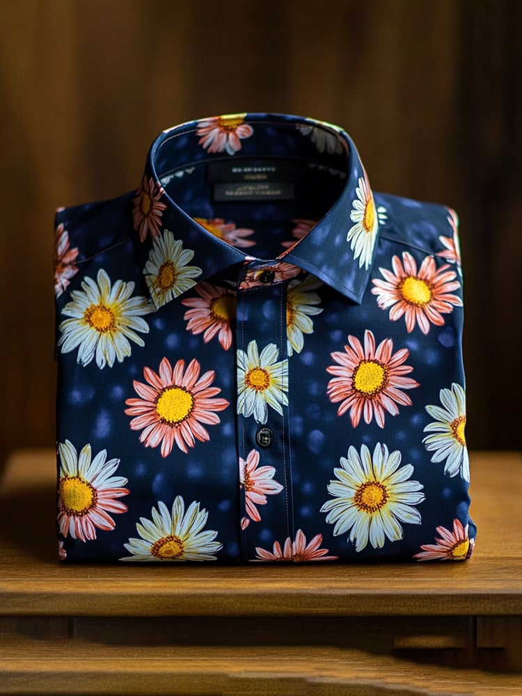 Men's Business Casual Floral Lapel Short Sleeve Shirt