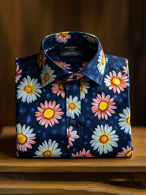Men's Business Casual Floral Lapel Short Sleeve Shirt
