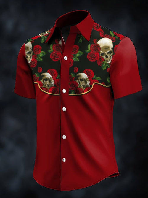 Men's Retro Western Contrast Print Short Sleeve Casual Shirt