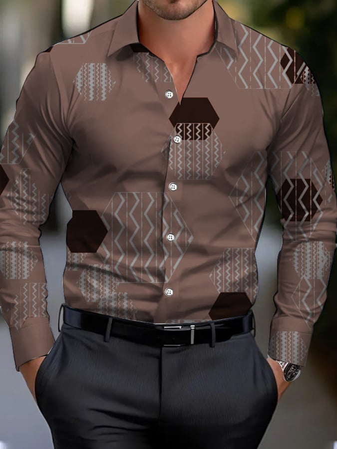 Men's Business Style Geometric Print Shirt