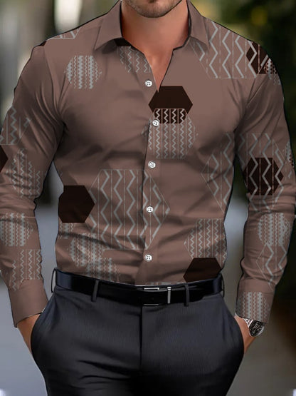 Men's Business Style Geometric Print Shirt