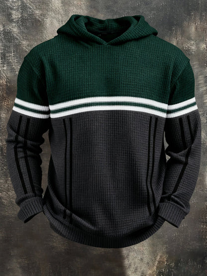 Men's Vintage Color-Block Printed Zip-Up Hoodie
