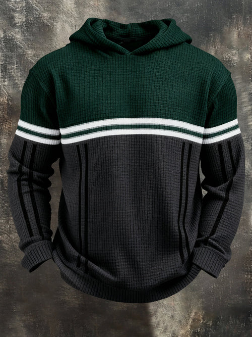 Men's Vintage Color-Block Printed Zip-Up Hoodie
