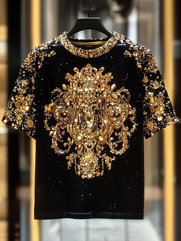 Men's Business European Pattern Sequin Print Short Sleeve T-shirt