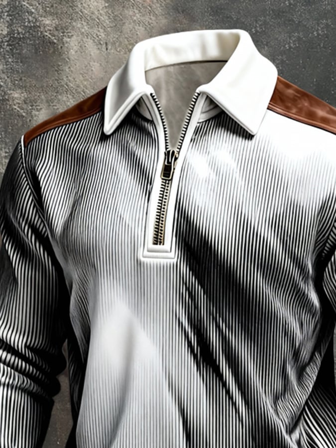 Men's Retro Color Block Print Color-Blocked Zip-Up Sweatshirt